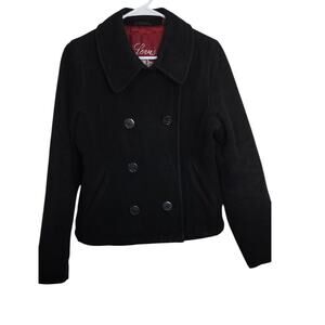 4144)Levi's Women Black Classic Wool Blend Double Breast Waist length Peacoat M
